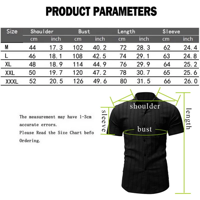 Новая летняя Черная мужская полосатая рубашка с коротким рукавом и отложным