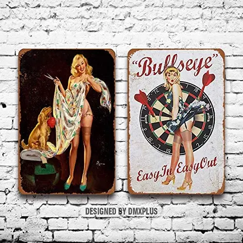 

Металлический знак (набор из 2) оловянные знаки Bullseye легко снимаются сексуальные девушки в стиле пинап винтажное украшение для стен Декор дл...