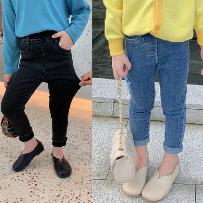 

Брюки для девочек эластичные облегающие штаны джинсы осень новый стиль детская одежда