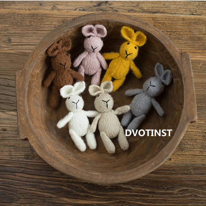 Dvotinst Newborn Baby Photography Props Knit Cute Rabbit Doll Handmade Fotografia Accessories Studio Shoots Photo Props