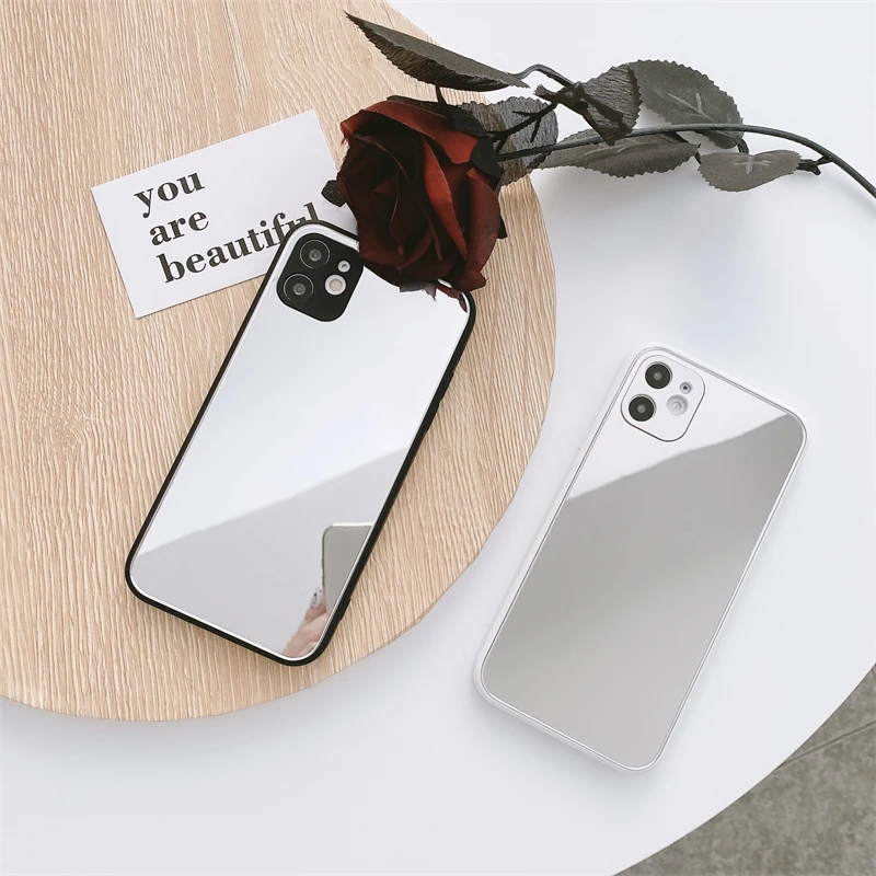 

TPU silicone case For iPhone 11 12 Pro SE 6 7 8 Plus x xs max Shockproof Cover Black and white frame can be used as a mirror