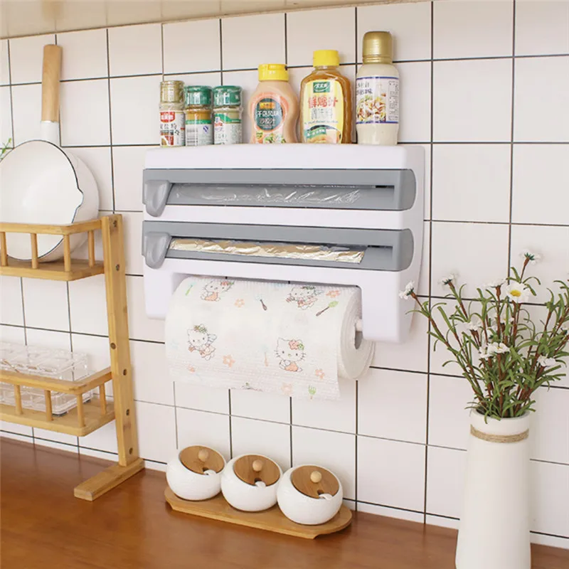 

Kitchen Organizer Cling Film Sauce Bottle Storage Rack Paper Towel Holder Rack Wall Roll Paper for the Kitchen Supplies Tools