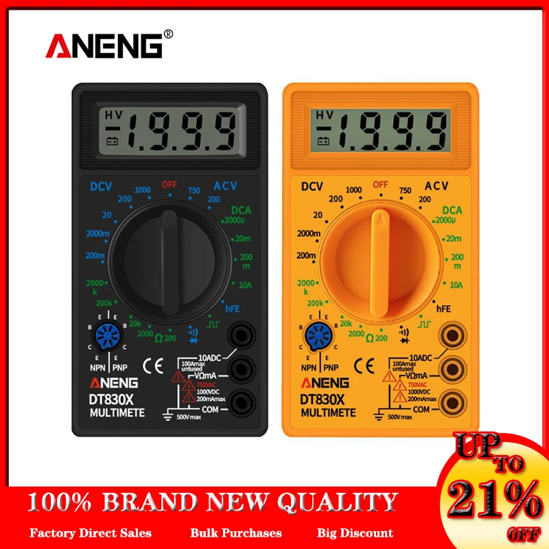 

ANENG DT830X Digital Multimeter Voltmeter Ammeter Ohmmeter DC10V~1000V 10A AC 750V Current Tester Test LCD Display