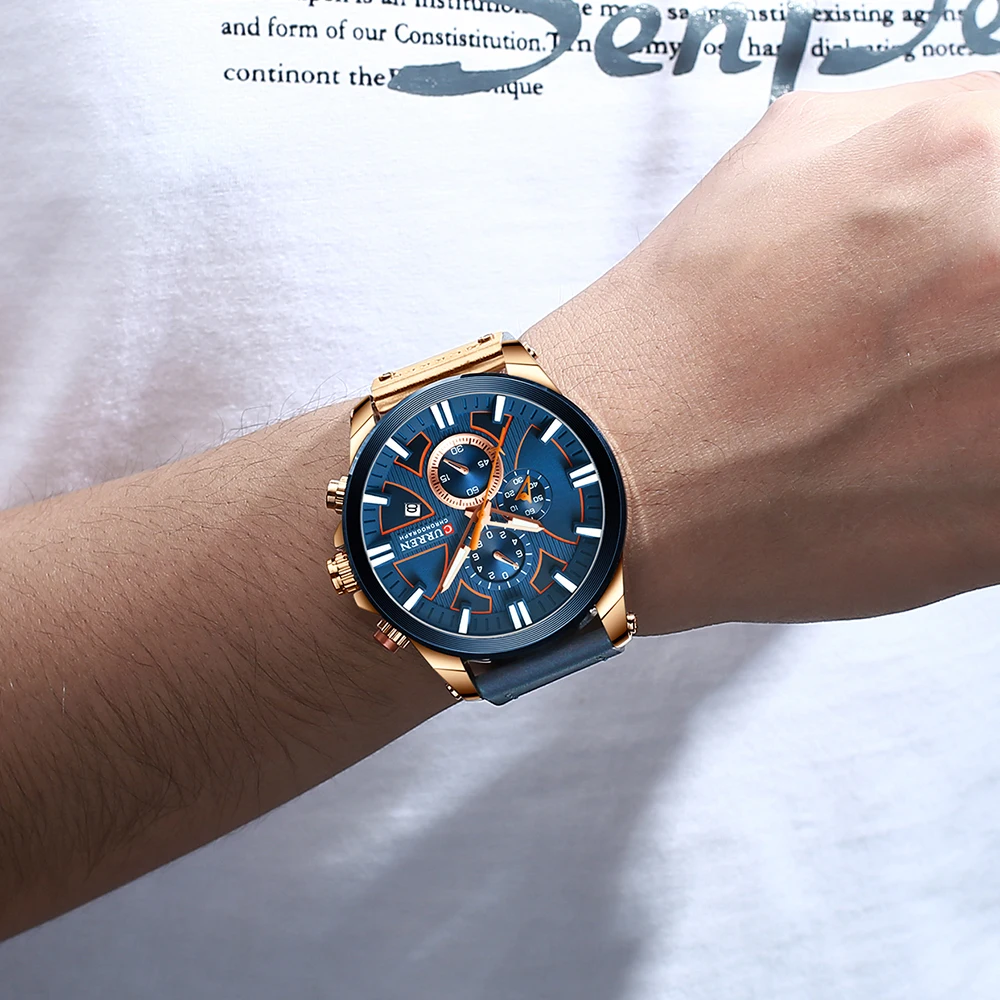 

CURREN Top Luxury Brand Men's Military Waterproof Leather Sport Quartz Watches Men Chronograph Date Fashion Men's Clock 8346
