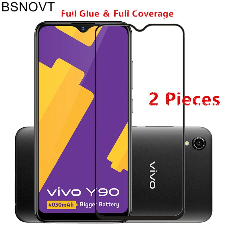 2 uds para vidrio Vivo Y90 Protector de pantalla del tel&eacute;fono pegamento total cobertura pel&iacute;cula Vivo Y90 de vidrio para Vivo Y90 de 6,22 pulgadas BSNOVT-0