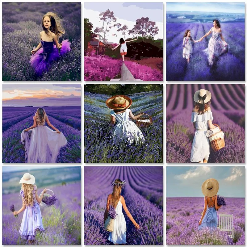 60x75cm Frame DIY Painting By Numbers Lavender Fields Landscape Canvas By Numbers Wall Art Picture Acrylic Paint Crafts