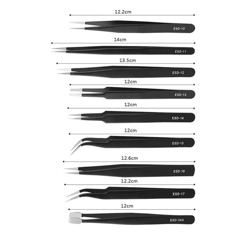 

6/9/10Pcs ESD Tweezers Set Stainless Steel Anti-static Precision Tweezers Repair Tool Kit for Electronic Watch Mobile Phone