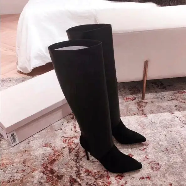as picture Red Wine Long Boots Women Pointed Toe Thin Heel Booties Knee High Boots Women Knight Boot New Design - Цвет: as picture