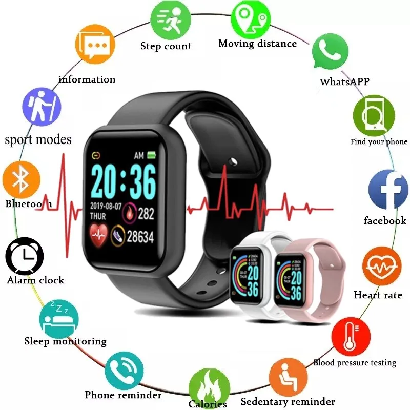 

Y68 Smart Watch D20 Men Women Blood Pressure Heart Rate Waterproof Tracker Sport Clock Watch Smart Clock Hours For Android IOS