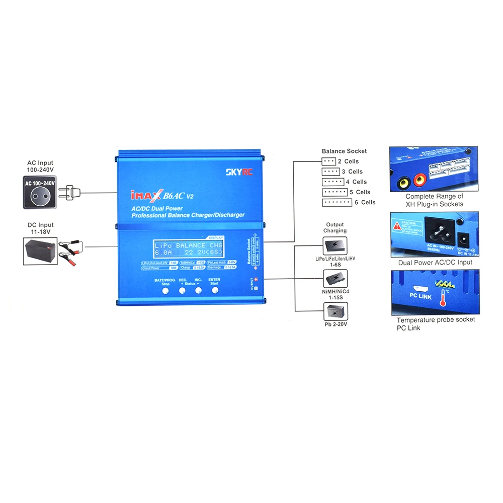 SKYRC iMAX B6AC V2 6A 50 Вт Зарядное устройство/зарядное устройство Dis для 1-6S LiPo Li-Ion LiFe LiHV Nimh Nicd PB RC Дрон батарея