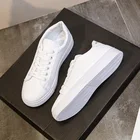 Женские кожаные кроссовки, Вулканизированная подошва, на шнуровке, повседневная обувь для скейтборда, белые, весна-осень-лето