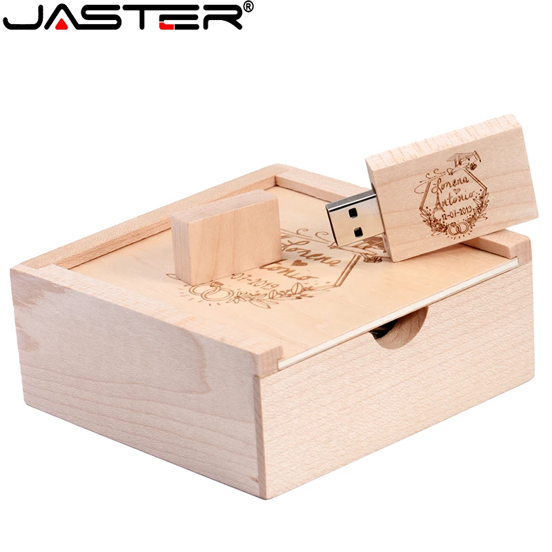 

JASTER 1PCS free custom logo walnut maple wood Photo Album usb+Box usb flash drive Pendrive 8GB 16GB 32GB Wedding gift box