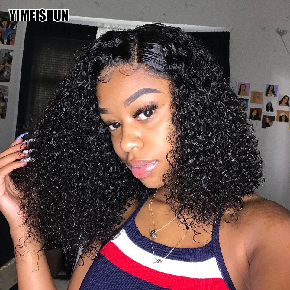 

Kinky Curly Wig Lace Closure 4x4 Human Hair Bob Wig Middle Part Pre Plucked Malaysian Short Human Hair Wigs For Black Women