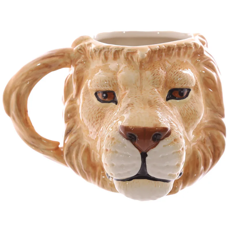 

Cute Realistic Animal Lion Tiger Head Ceramic Cup Painted Stereo Mug