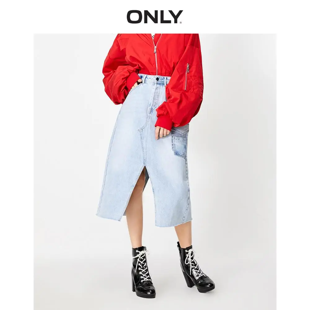 Женская джинсовая юбка с высокой талией и разрезом | одежда