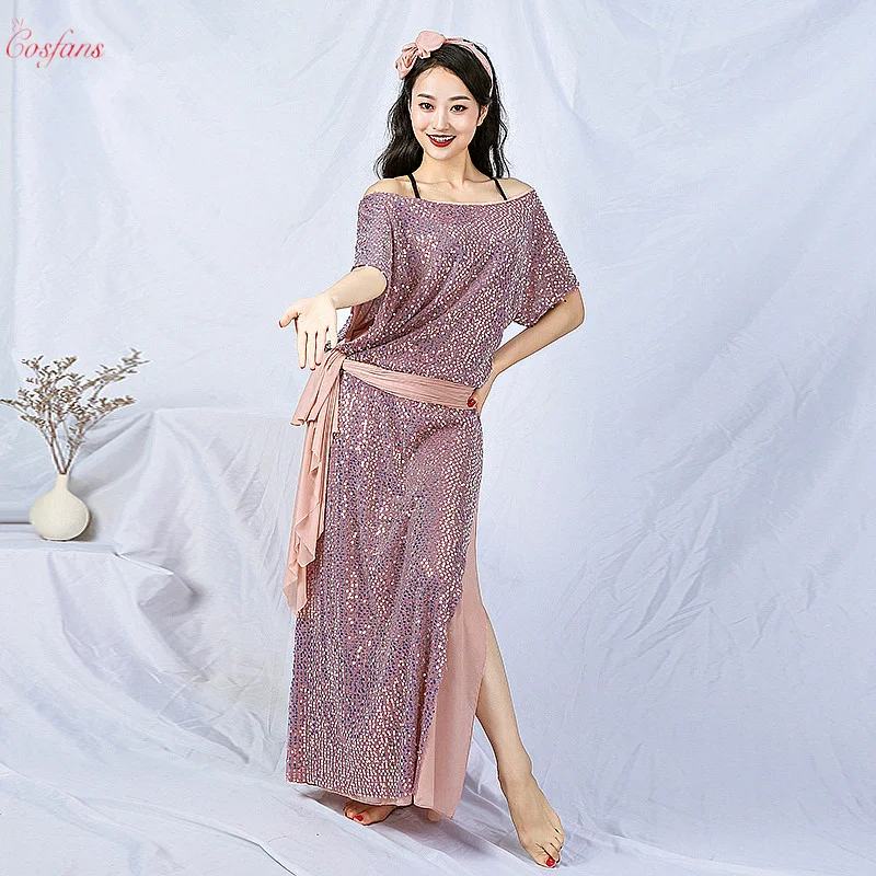 Топ + юбка с разрезом 2 шт. Набор для танца живота девочек сексуальный костюм