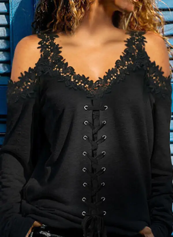 

Women Lace T-shirt Tops Bandage Shirt Lady Lace Sleeve Zipper V Neck Shirts New 2021 Summer Top For Girl Mothers' Day Gift