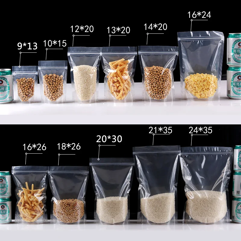 

100 pcs PET transparent zipper lock plastic bag Mylar bag self-sealing stand-up food spice powder packaging bag