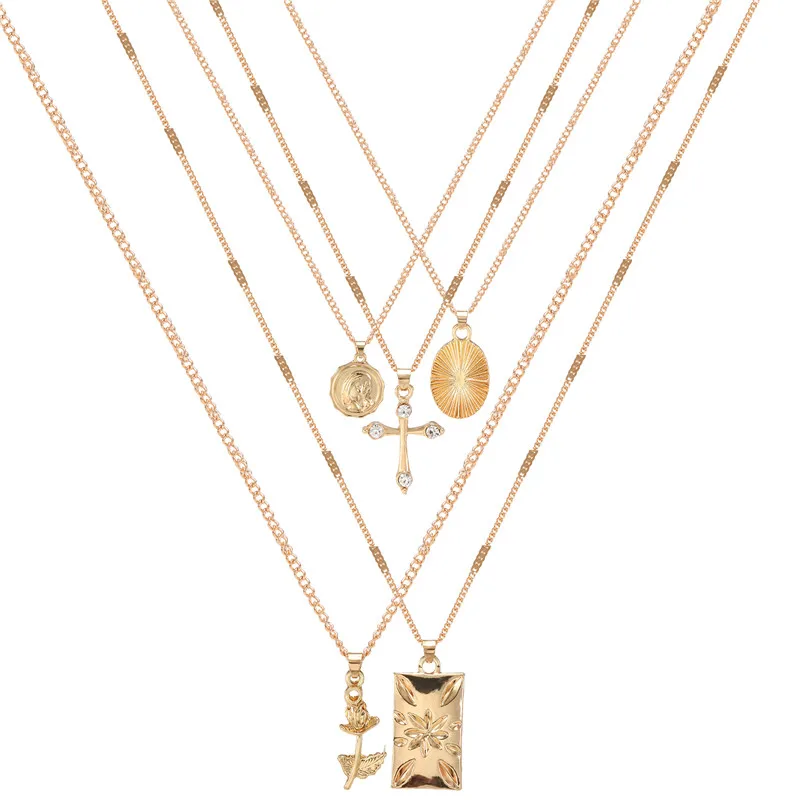 Винтажное женское ожерелье-чокер с несколькими слоями золотистого цвета