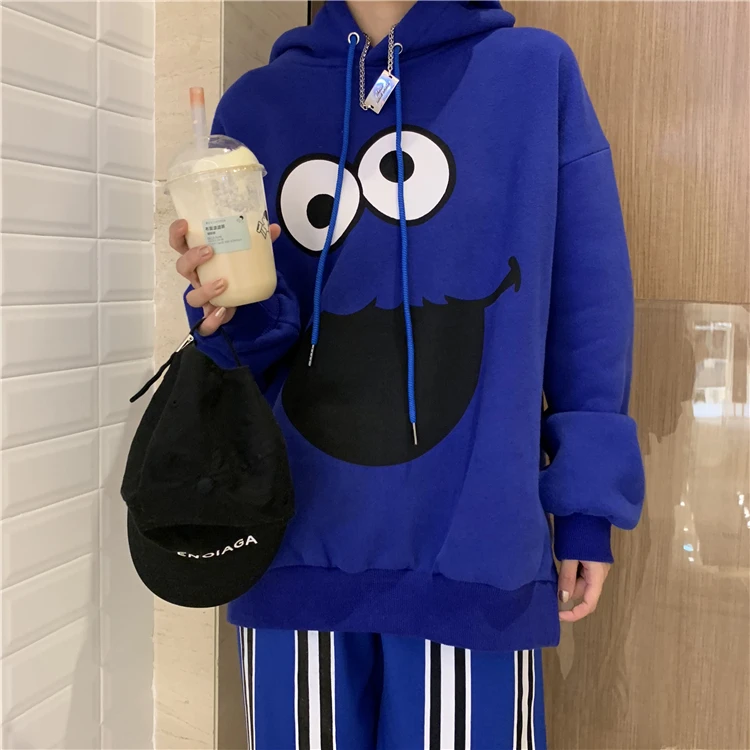 

Cartoon Kawaii Hoodie Women Winter Plus Velvet Warmth Fashion Pullover Hip-Hop Casual Round Neck Long Sleeve Sweatshirt