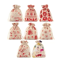 32pcs christmas theme cotton gift packing pouches drawstring bags for christmas party wedding candy wrapping pouch 14x10cm