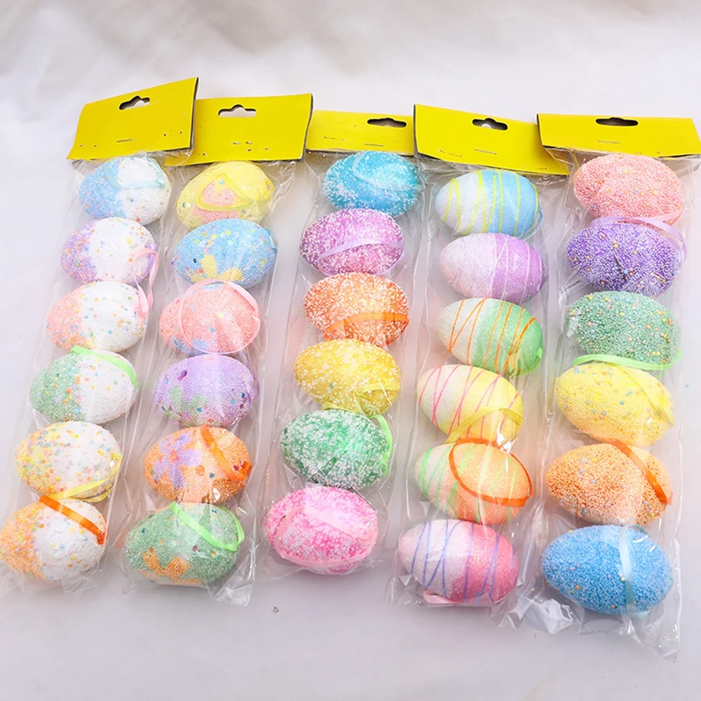

6Pcs/Lot Foam Easter Eggs Happy Easter Decorations Painted Eggs DIY Craft Kids Gifts Ornaments Home Decor Easter Party Supplies