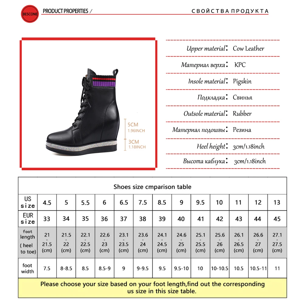 

Bescone Mid-calf Boots Woman Inner Height Increasing Flat Thick Bottom Round Toe Boots Ladies Knitting Lace Up Women Shoes BO719