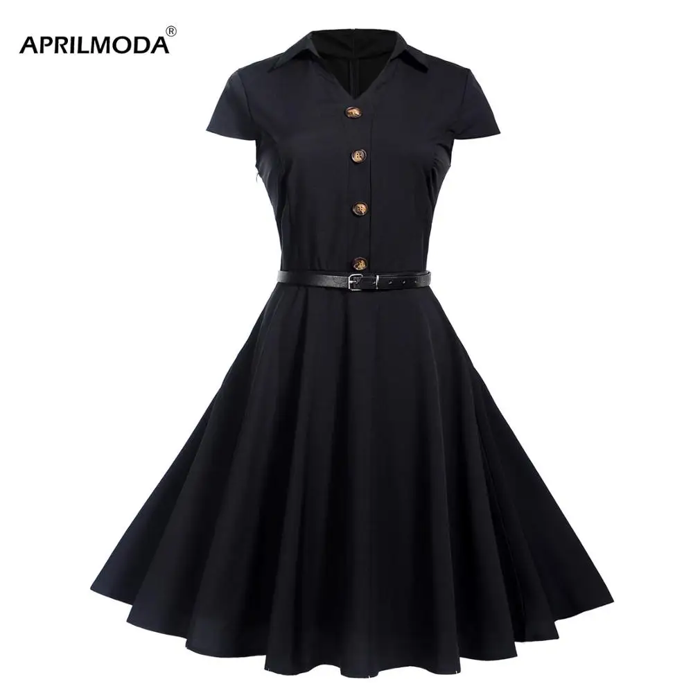 

2021 Summer Casual Dress Vintage Rockabilly 50's Women Jurken Party Swing Vestidos Black Red Pinup Short Audrey Hepburn Dresses