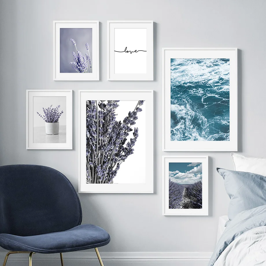 

Lavender Potted Plants Flower Sea Wave Nordic Posters And Prints Wall Art Canvas Painting Wall Pictures For Living Room Decor