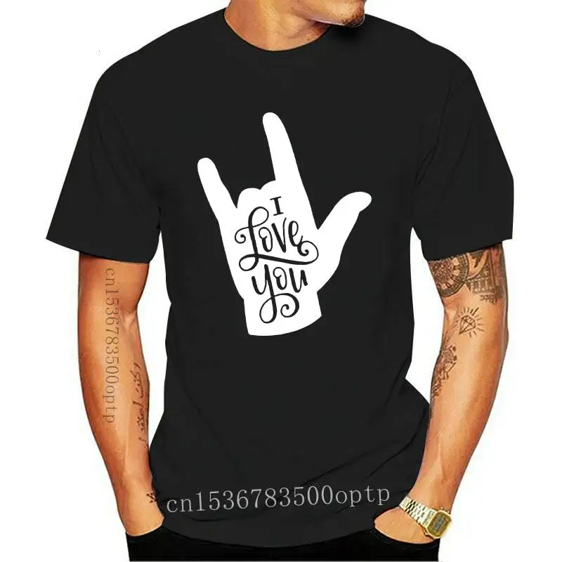 

New Summer 2021 Women Fashion I Love You Sign Language T Shirt Cotton Casual Women cotton funny gesture tees party tops-M947