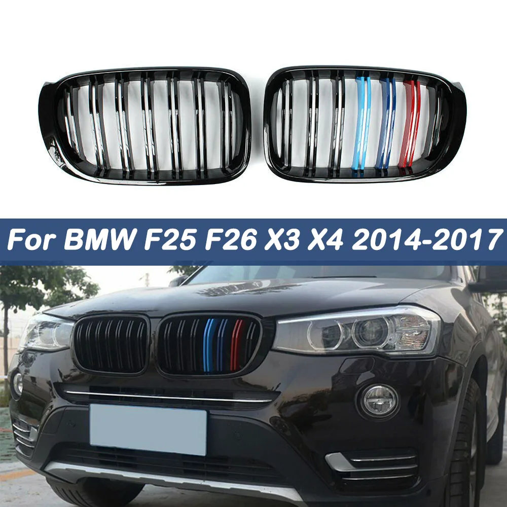 

Car Front Kidney Grill Grille Glossy Black M Color Double Line Slat Racing Grills For BMW F25 F26 X3 X4 2014 2015 2016 2017