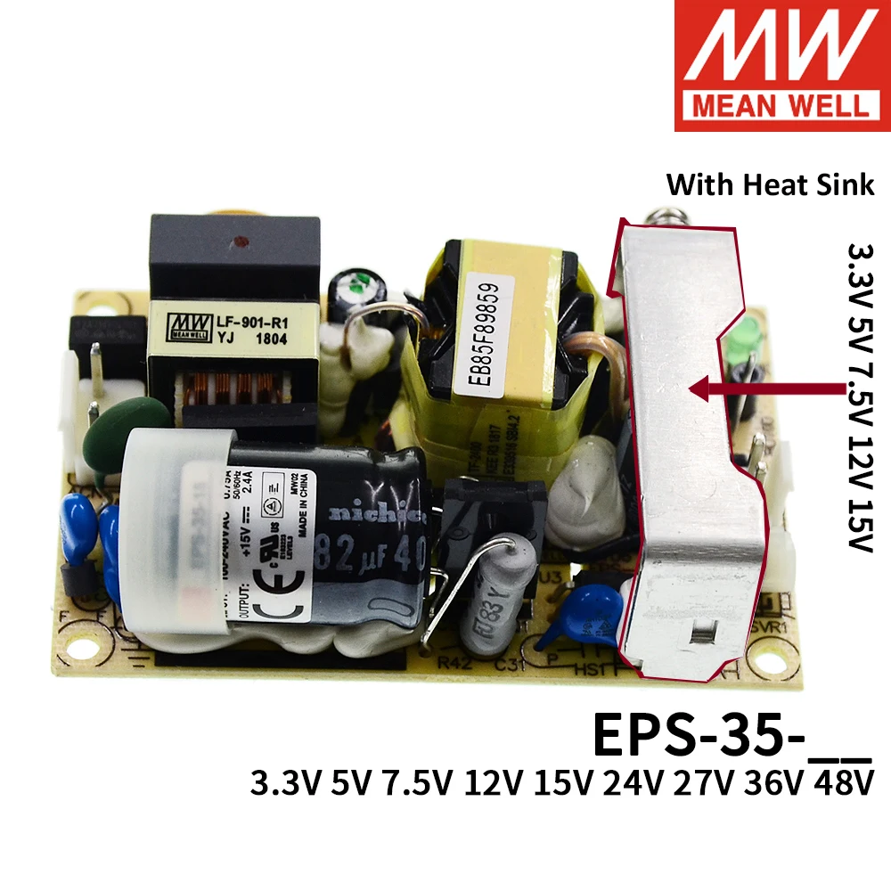 

Mean well EPS-35 single output PSU open frame ac-dc Power Supply 35W 3.3V 5V 7.5V 12V 15V 24V 27V 36V 48V 6A 1A 3A mini size