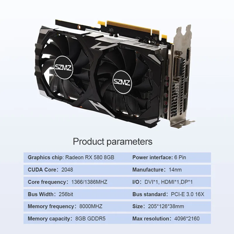 SZMZ видеокарта RX 580 8 Гб GPU 128Bit GDDR5 графическая карта для NVIDIA VGA Geforce Original Non GXT 1060 1650 960 |