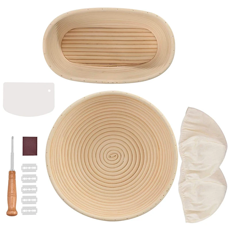 

Набор корзин для хлеба, круглая корзина для выпечки хлеба, 10 дюймов и Овальный баннетон 10 дюймов, льняная подкладка