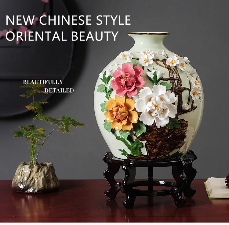 

Новая ваза в китайском стиле Jingdezhen фарфоровая ваза для цветов ручной работы офис и дом Декор подарок современные модные украшения для дома