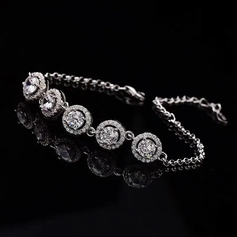 

EarringMoissanite Bracelet 5 Pieces White D Color Round Moissanite Diamond Charm Bracelets S925 Sterling Silver Link ChainRings