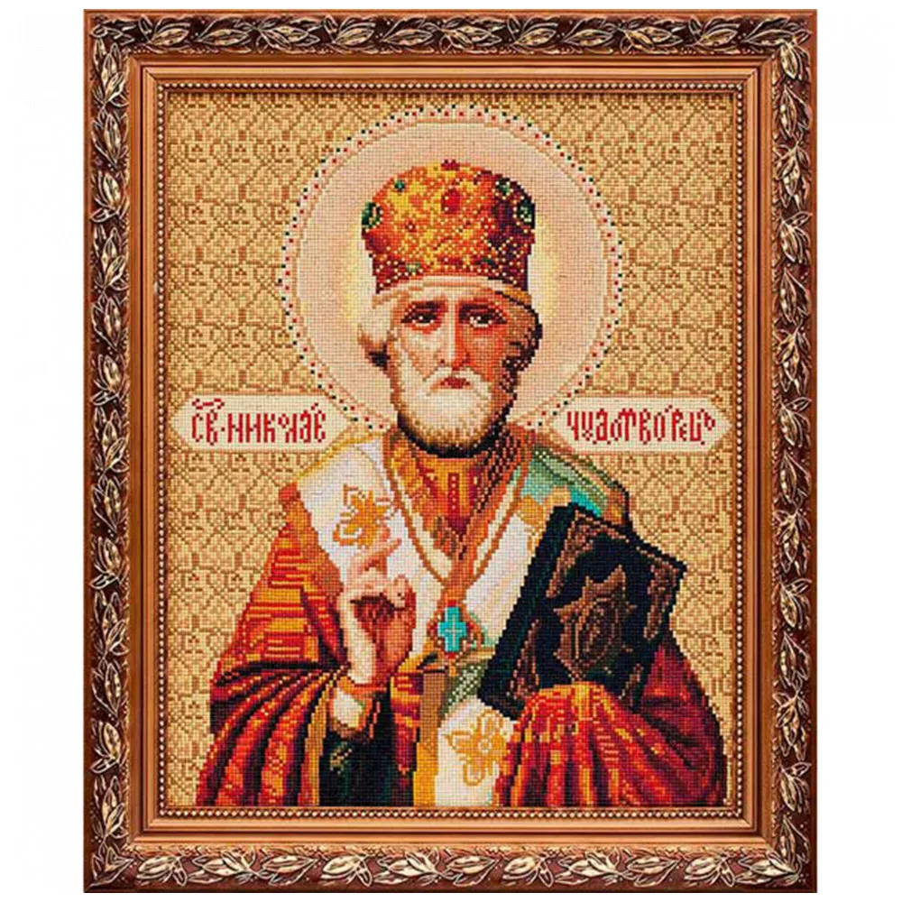 &quotНиколай Чудотворец&quot Алмазная мозаика на подрамнике 40*50. Белоснежка. 076 ST