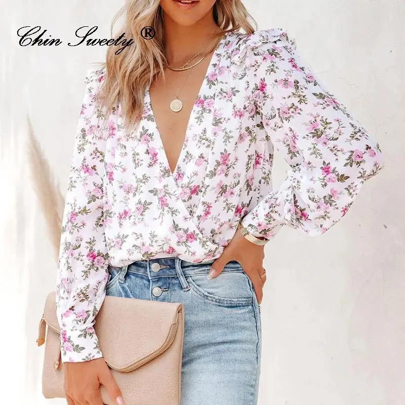 

Женская шифоновая блузка, с цветочным принтом, на завязках, с V-образным вырезом