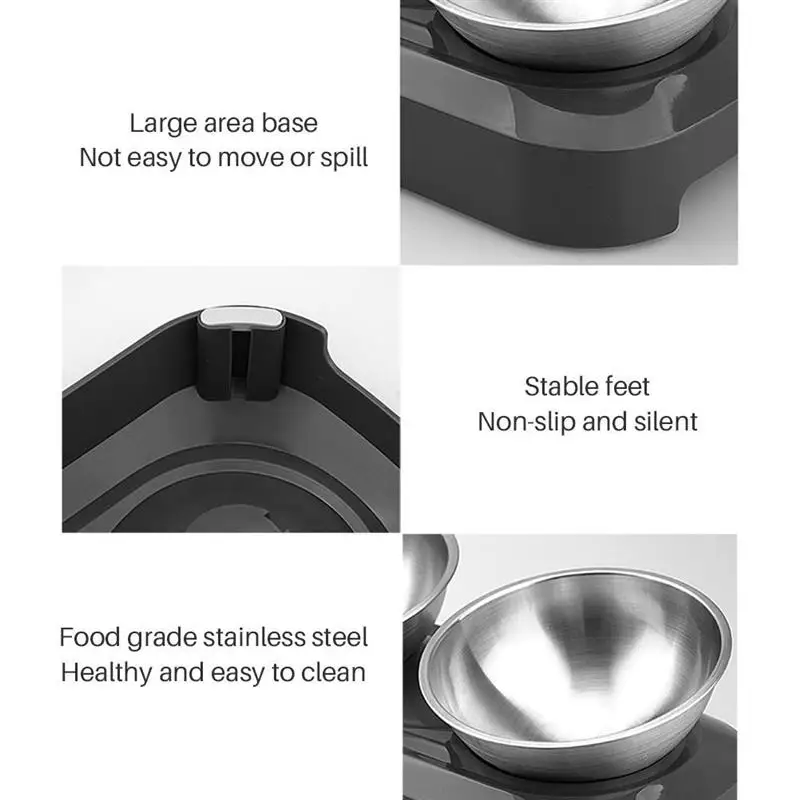 

Elevated Dog Cat Bowls with 2 Stainless Steel Bowls Adjustable 15 Tilted Raised Cat Food Water Bowls Nonslip Pet Feeding Bowls