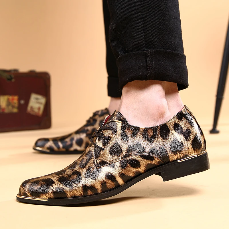 

2021 Men shoes zapatos hombr British Autumn leather platform shoes leopard printed Men quality dress shoes oxfords Dropshipping