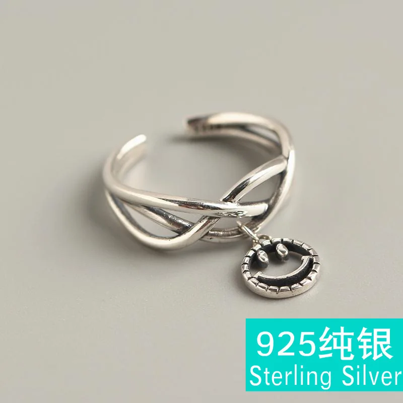 

Корейская версия S925 чистого серебра линия обмотки улыбка кольцо восстановление древних способов людей Джокер тайское серебряное кольцо