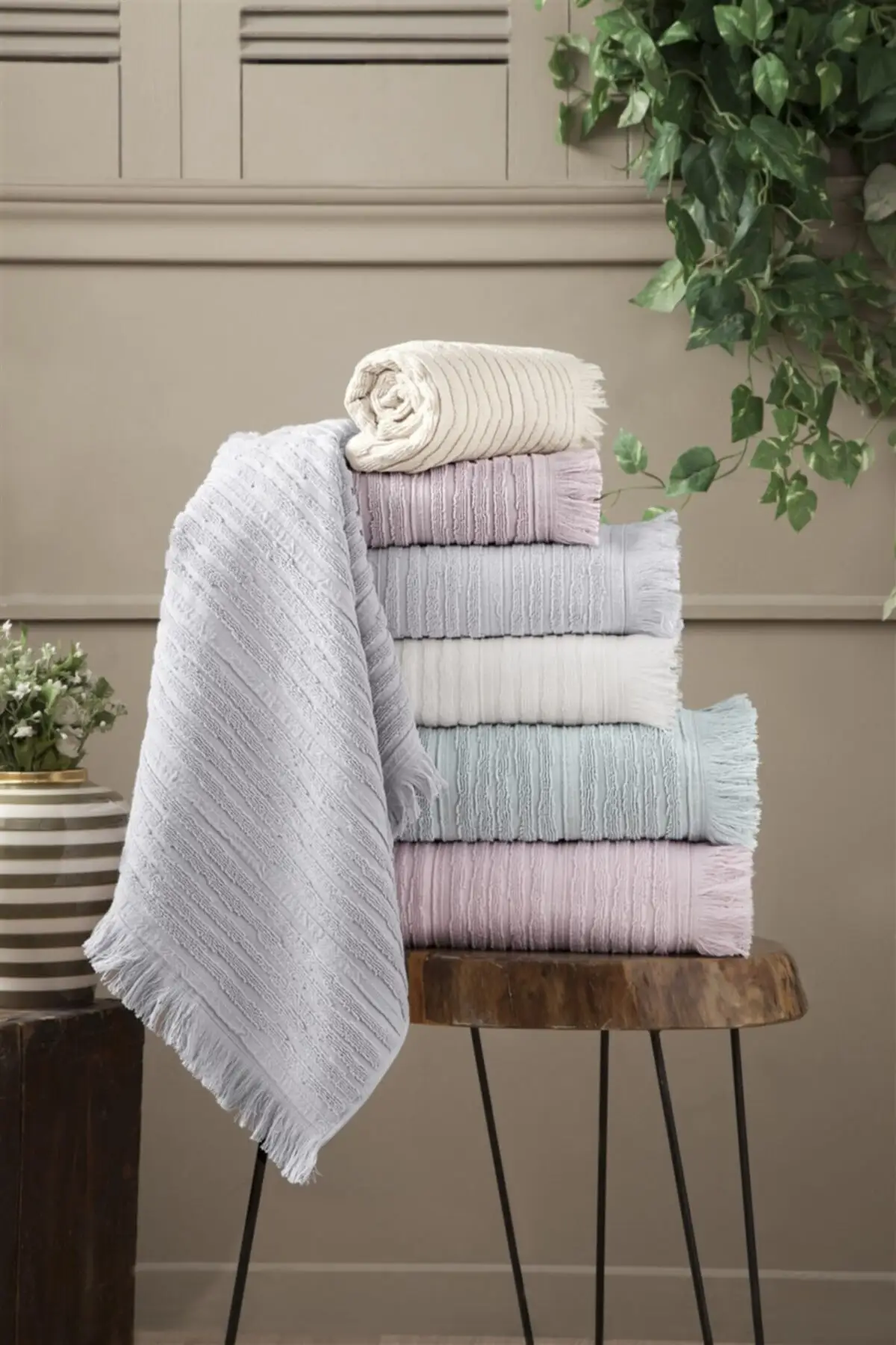 

Ora 100% Cotton Jacquard Fringed High Quality 70x140 cm 6 PieceBath Towel Bathroom Beach Towel Set Sport, sauna, Spa