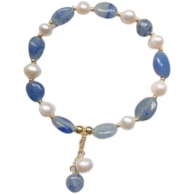 

Exclusive design INS niche high-level sense of cold wind temperament haze blue pearl bracelet ladies girlfriends friends gifts