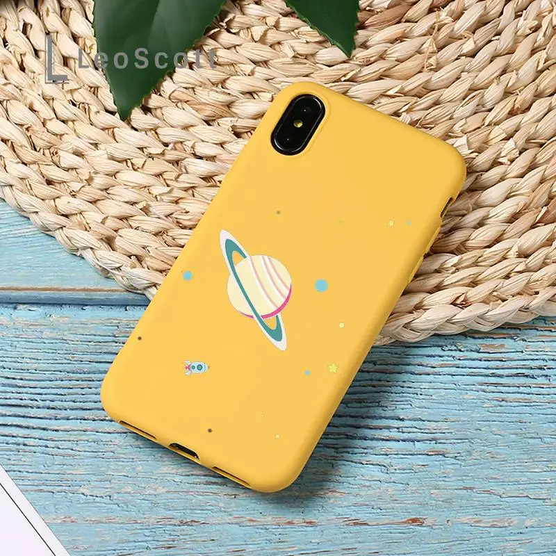 

Cute Cartoon Astronaut Planet Star Phone Case Yellow Candy Color for iPhone 11 12 mini pro XS MAX 8 7 6 6S Plus X SE 2020 XR