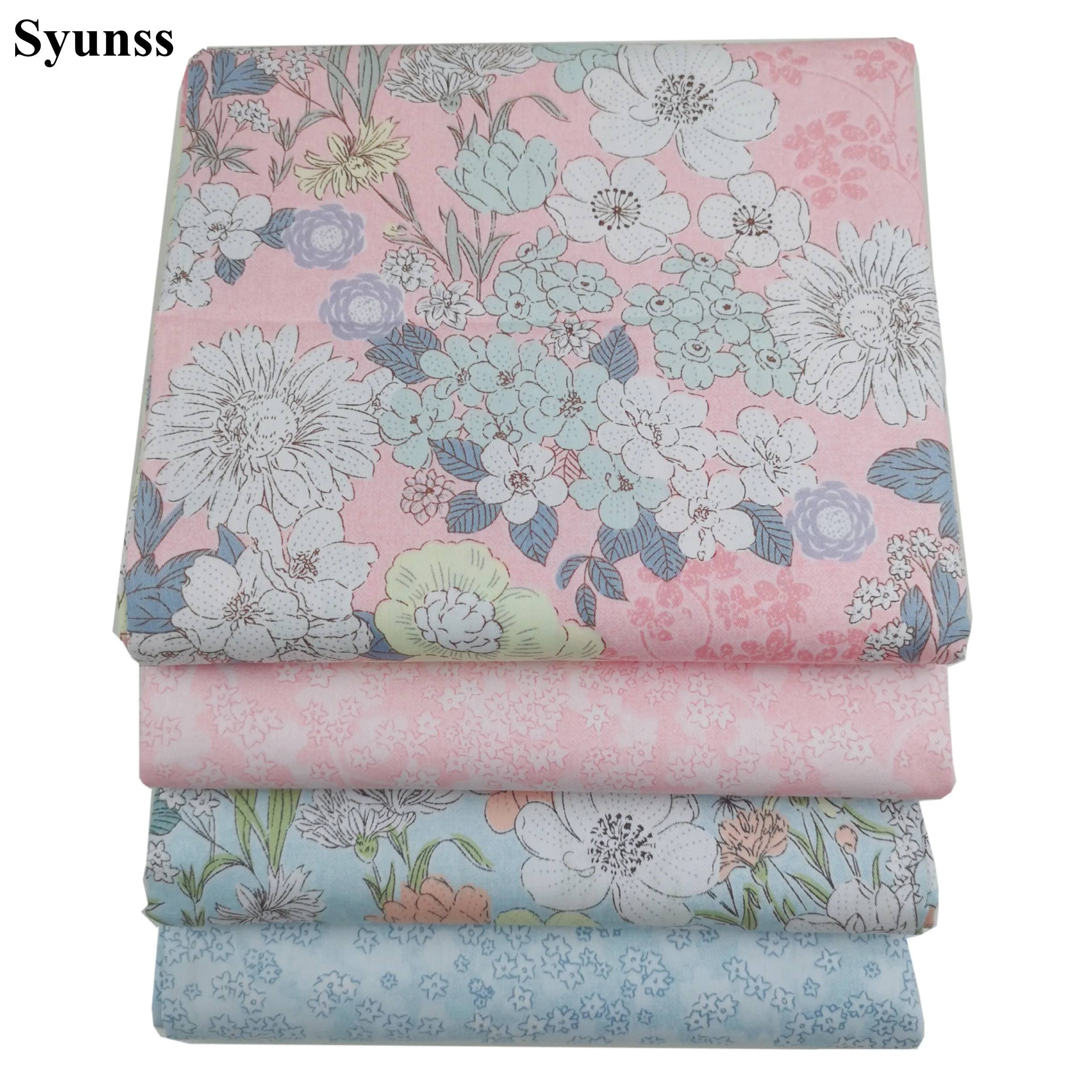 Syunss Новая розовая голубая хлопковая ткань с цветочным принтом для сделай сам
