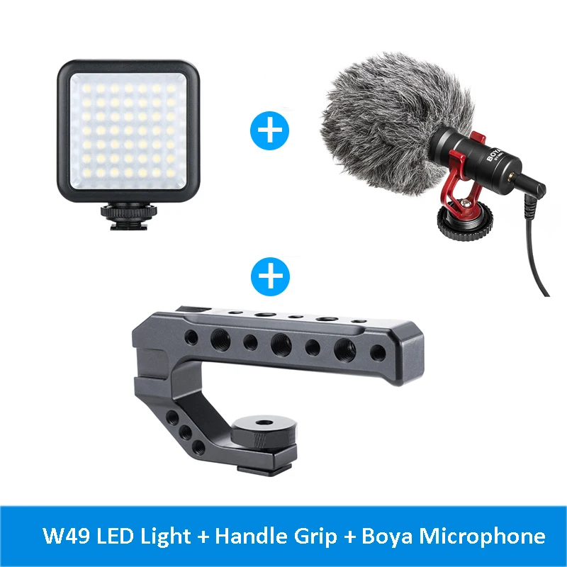 Grip Light Microphon DSLR камера рукоятка Ручка Крепление ж/Холодный башмак для sony Nikon Canon Pentax Extersion Bar для монитора микрофон светодиодный заполняющий светильник - Цвет: Grip Light Microphon