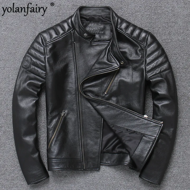 Кожаная мужская куртка 100% натуральная коровья кожа короткое приталенное пальто
