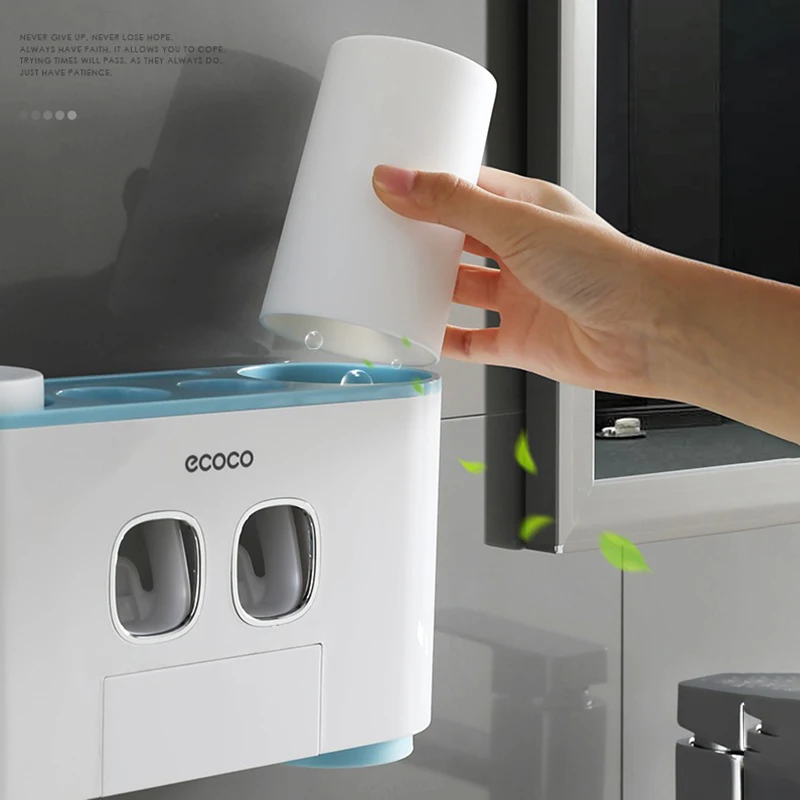 ecoco toothbrush holder auto squeezing toothpaste dispenser wall mount toothbrush toothpaste cup storage bathroom accessories free global shipping