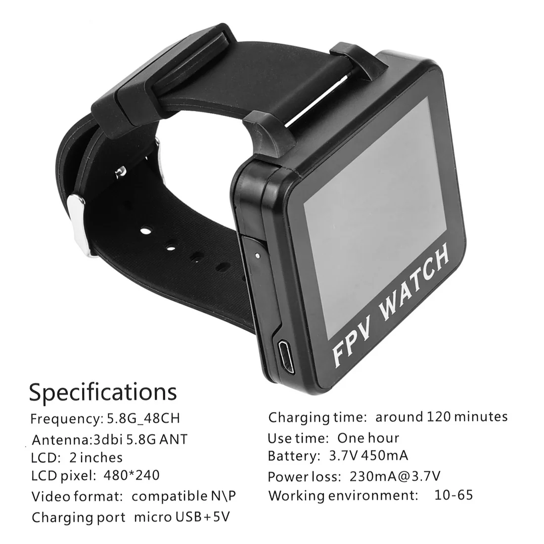 

JMT 200RC FPV Wearable Watch 2" TFT LCD Display 960*240 5.8G 48CH Monitor Wireless Receiver for DIY Camera Drone FPV Quadcopter