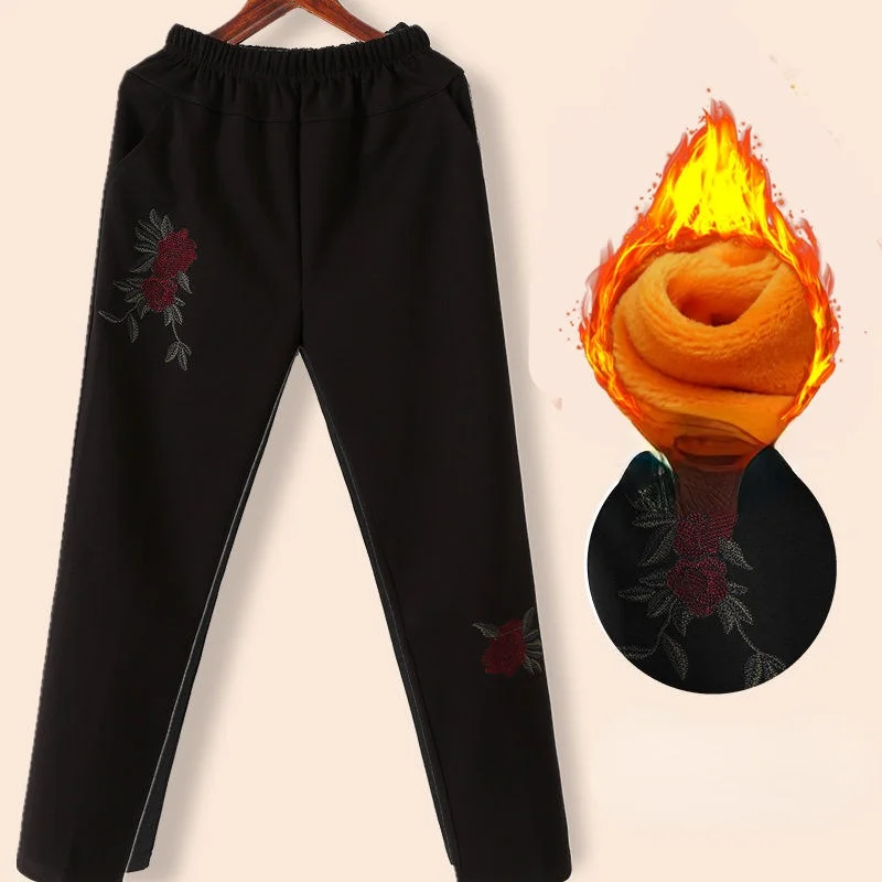 

2021 Women Autumn Winter New Middle-aged Straight Trouser Female Loose Grandma Pant Ladies Elastic Waist Casual Thick Pants E443